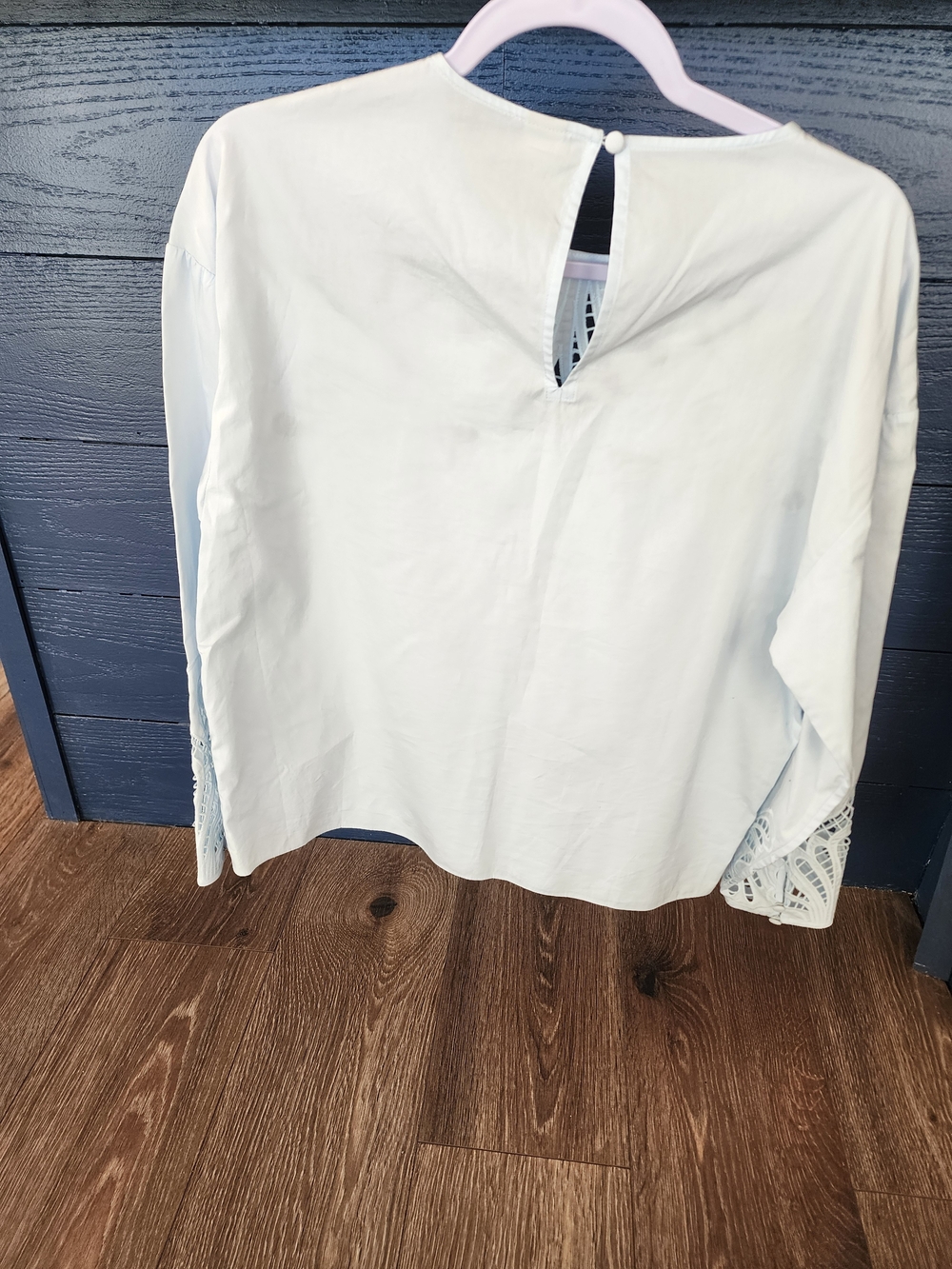 Magaschoni Pale Blue Eyelet Yoke Blouse - Picture 5 of 5